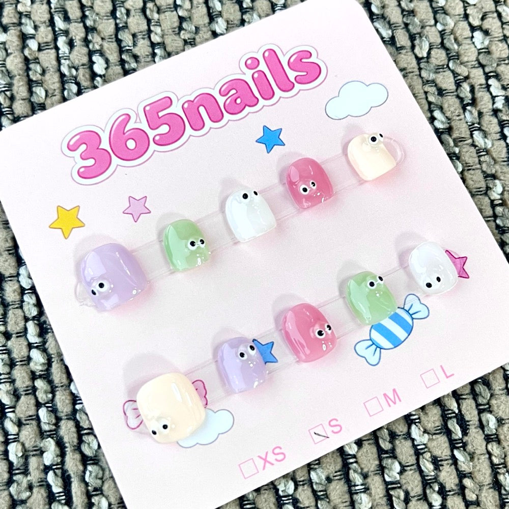 365nails: "Pastel Ghost Party" – 3D Cartoon Character Handmade Short Square Nails
