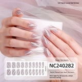 Semi-Cured Gel Nail Strips Sparkle Diagonal Cat Eye Glossy Design (MOQ=3)