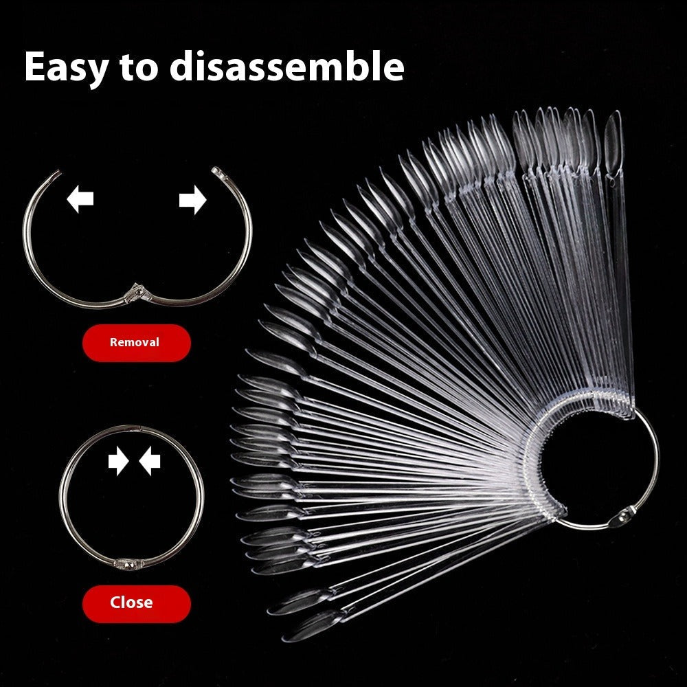 Nail Tips Nail polish practice fan color card, 50 transparent iron ring nail polish color plates in bags for  nail salons