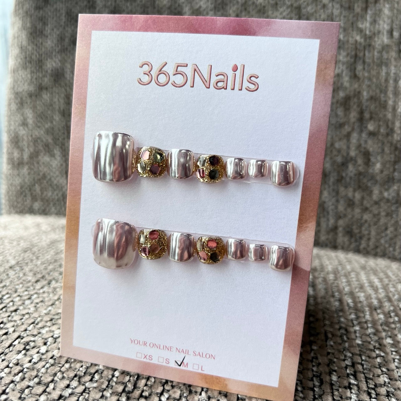 365nails: "iridescent rose gold shell" – handmade press-on pedicure