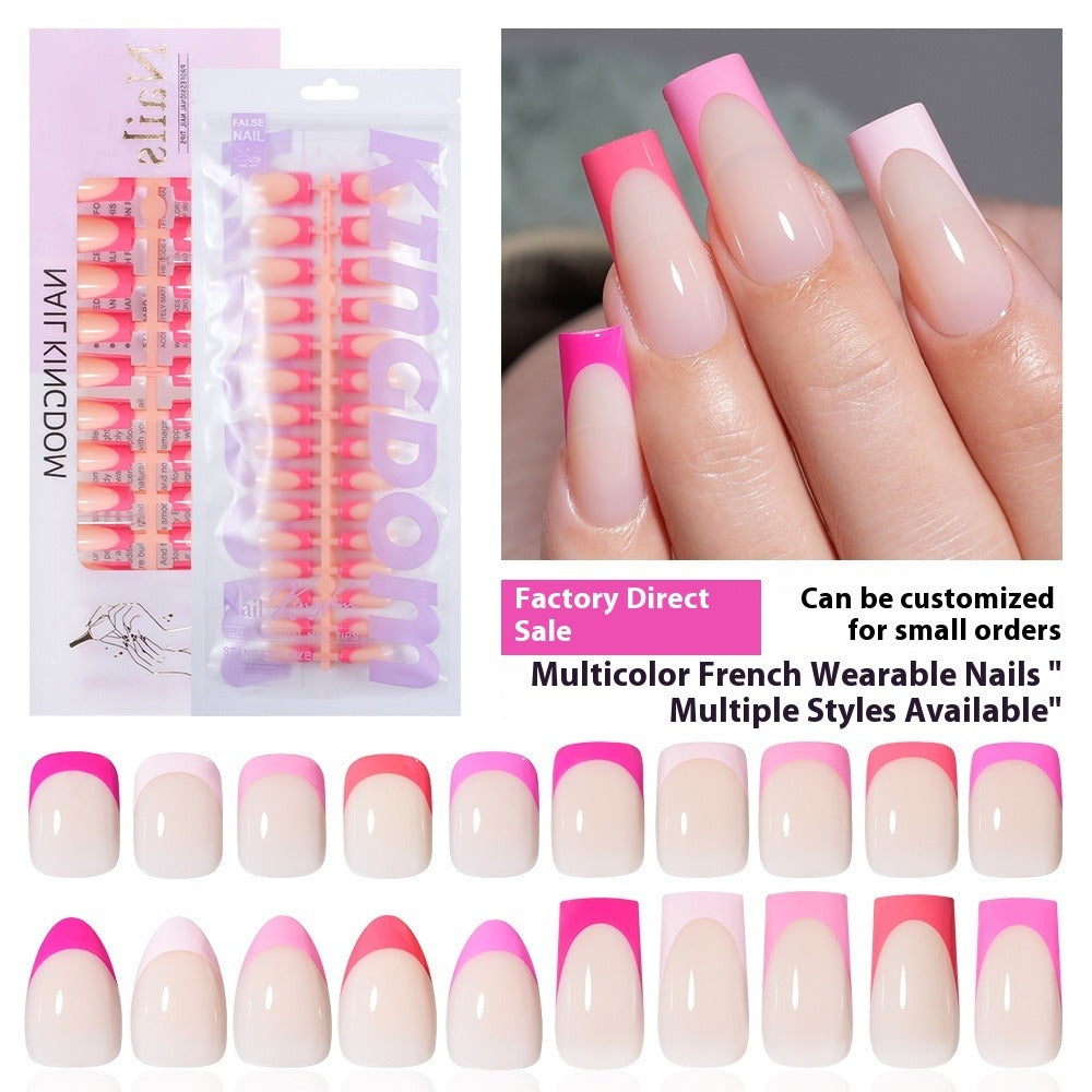 Nail Tips Press on nails French five-color finished product Naked fake nails Traceless advanced simple removable prefabricated nail art wholesale (MOQ=3)