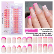 Pontas de unhas Unhas postiças francesas de cinco cores Produto acabado Unhas postiças nuas Unhas falsas sem marcas e avançadas, simples e removíveis, atacado de nail art pré-fabricada (MOQ=3)