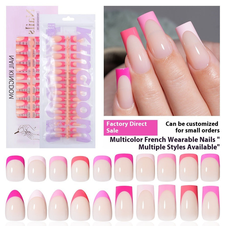 Nail Tips Press on nails French five-color finished product Naked fake nails Traceless advanced simple removable prefabricated nail art wholesale (MOQ=3)