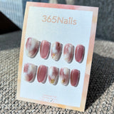 Ethereal Ink: "Mauve Mist" – Dusty Rose Cat Eye & Milky Cloud Marble with Gold Foil Oval Nails