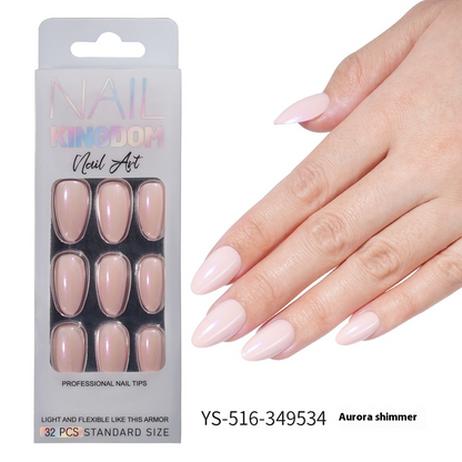 Press on nails Advanced Aurora Fine Flash Almond Short Nail Film Removable Fake Nail Prefabricated Solid Color  Nail Art Wholesale