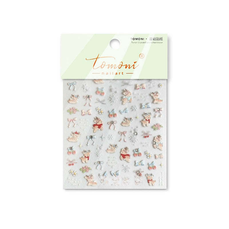 Crystal Christmas Reindeer Nail Stickers – 5D Embossed Festive Whimsy Set