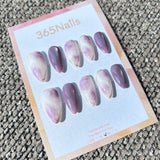 "Misty Lilac Dreams" – Smokey Purple Cat Eye & Milky Marble with Silver Chrome Rim Almond Nails