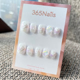 Sweet & Dopamine: "Aurora Ice Flower" – Milky White Jelly, 3D Embossed Floral & Holographic Crystal Short Nails