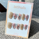 Ethereal Ink: "Abstract Poetry" – Beige Shimmer & Pink-Blue Splash Ink Marble with Aurora Foil Oval Nails