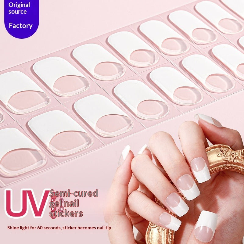 Semi-Cured Gel Nail Strips French Gradient Glitter Glossy Design(MOQ=3)