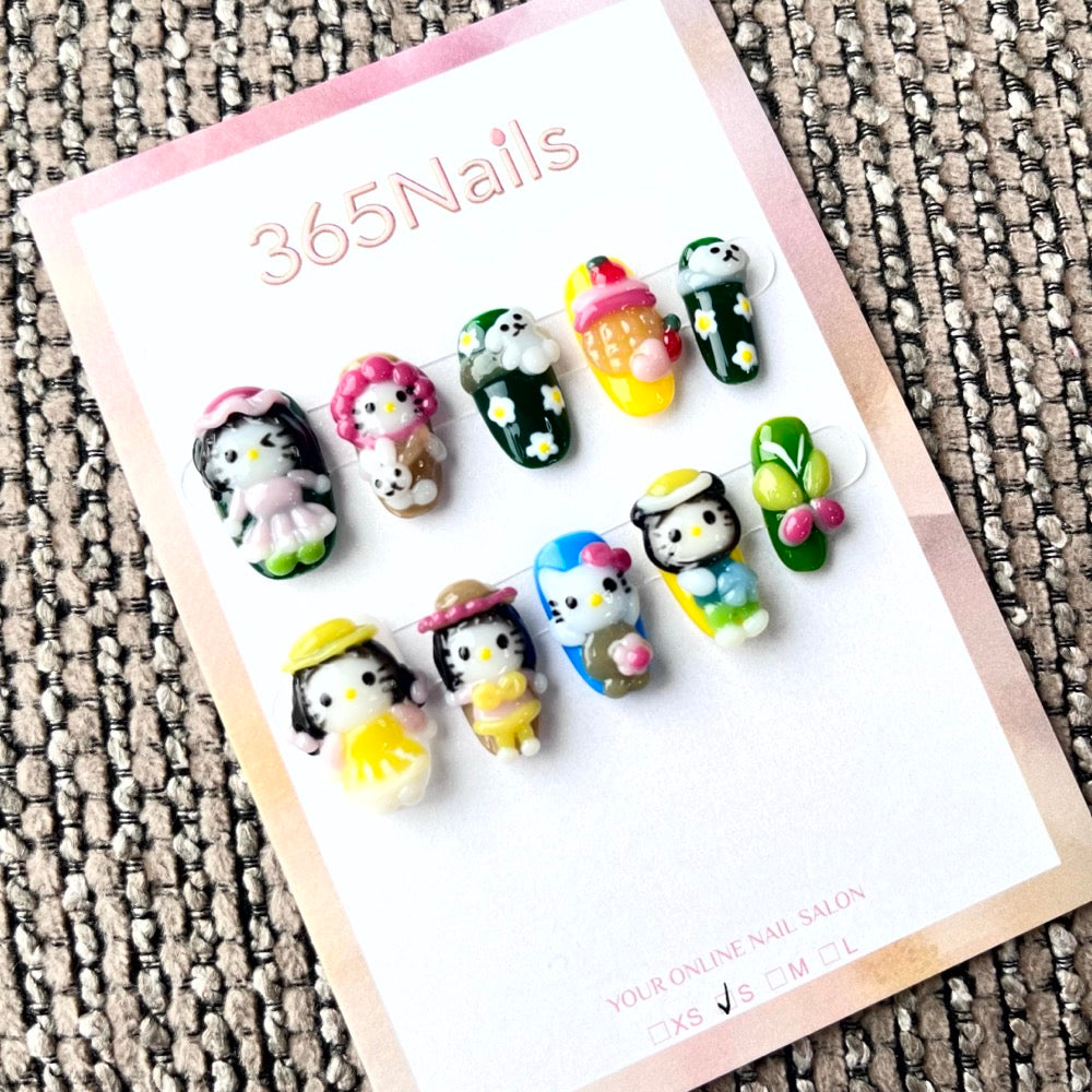 365nails: "Garden Party Whimsy" – 3D Cartoon Character Short Square Nails
