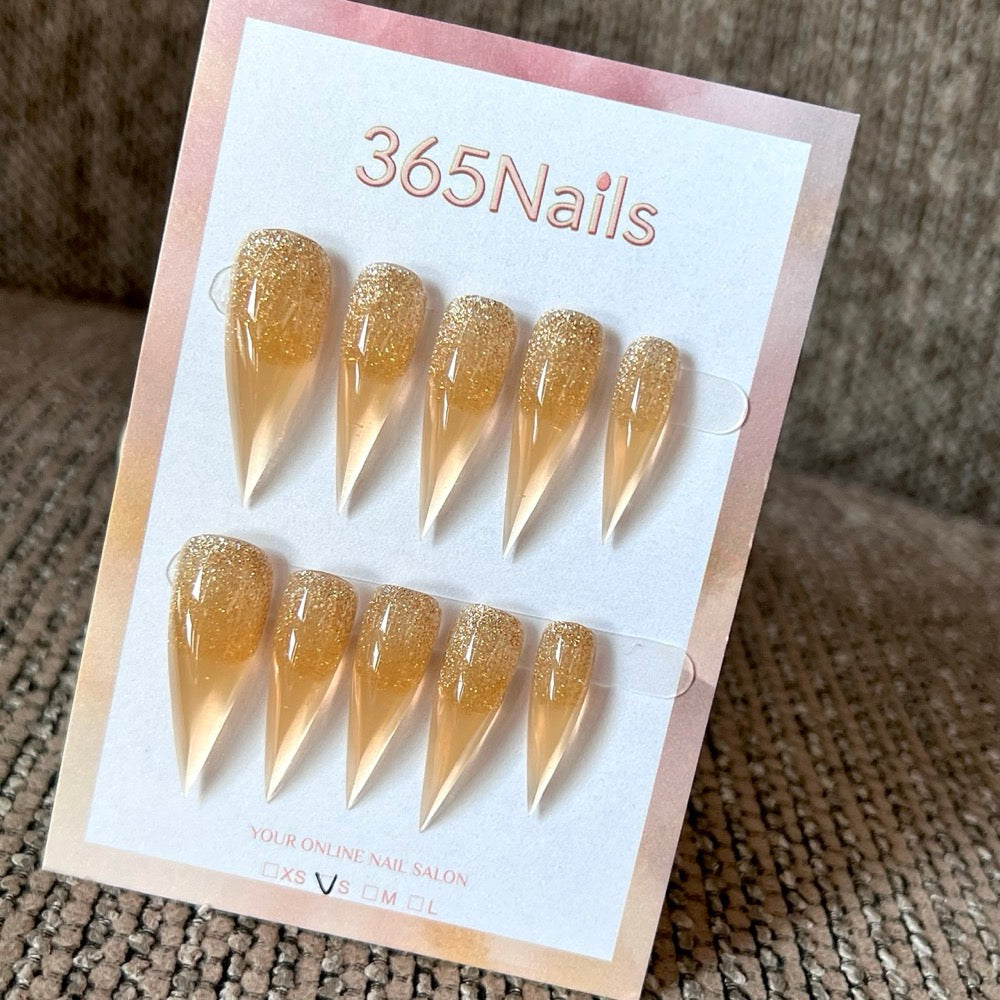 Golden Glow - Gold Shimmer Pointed Press-On Nails