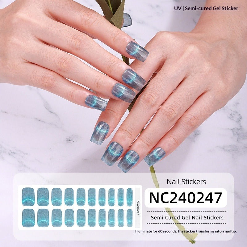 Semi-Cured Gel Nail Strips Sparkle Cat Eye Magnetic Glossy Design (MOQ=3)