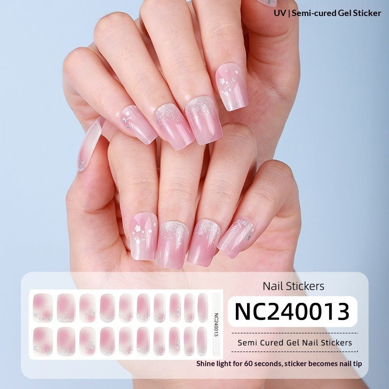 Semi-Cured Gel Nail Strips Soft Pink Gradient Glossy Natural Everyday Wear Set (MOQ=3)