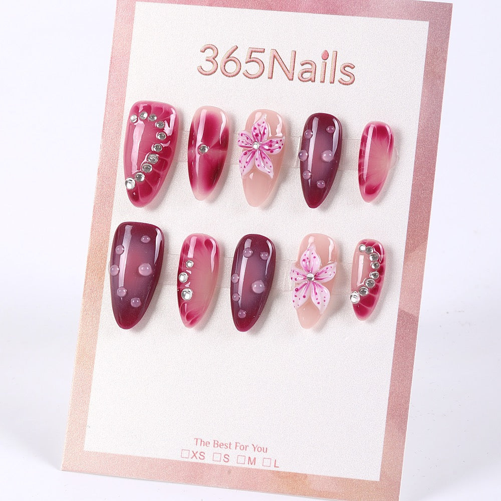 365Nails Wine Jelly Petal Dew Almond Press-Ons