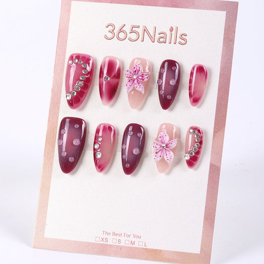 365Nails Wine Jelly Petal Dew Almond Press-Ons