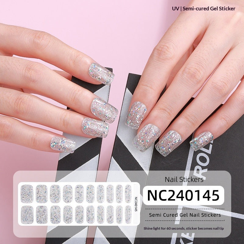 Semi-Cured Gel Nail Strips Pure Glitter Ultra-Sparkle Metallic Glossy Set (MOQ=3)