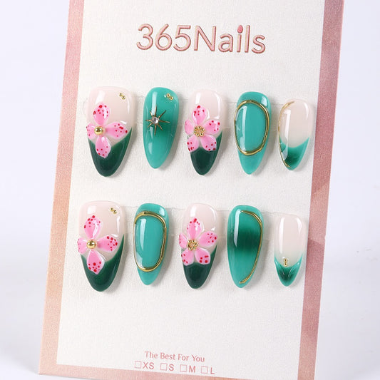 365Nails Spring Blossom Emerald French Press-On Nails