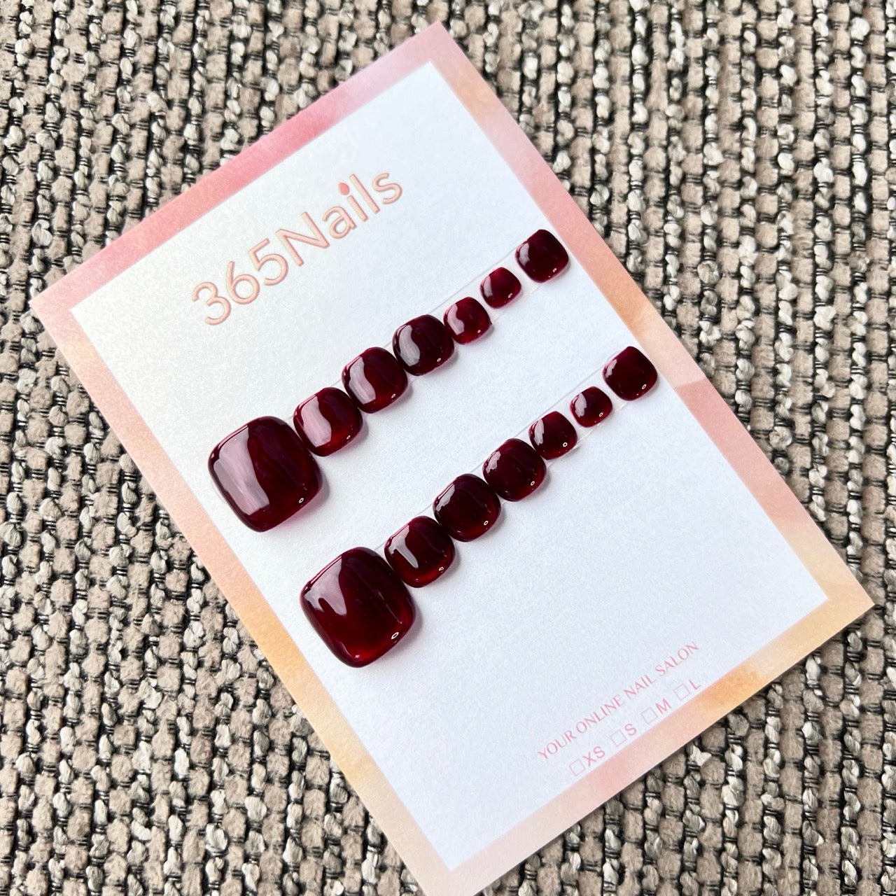 365nails: "Burgundy solid" – handmade press-on pedicure