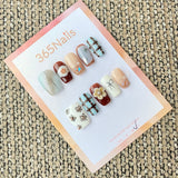 365nails: "Brown Blue Daisy Plaid Bow" – handmade press-on nail