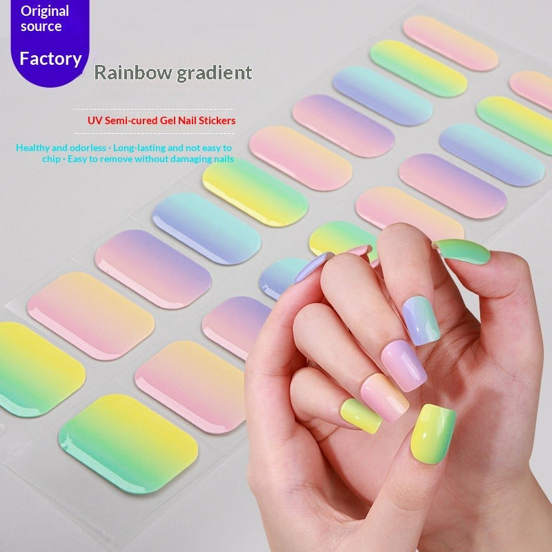Semi-Cured Gel Nail Strips Gradient Rainbow Pastel Glossy Design (MOQ=3)