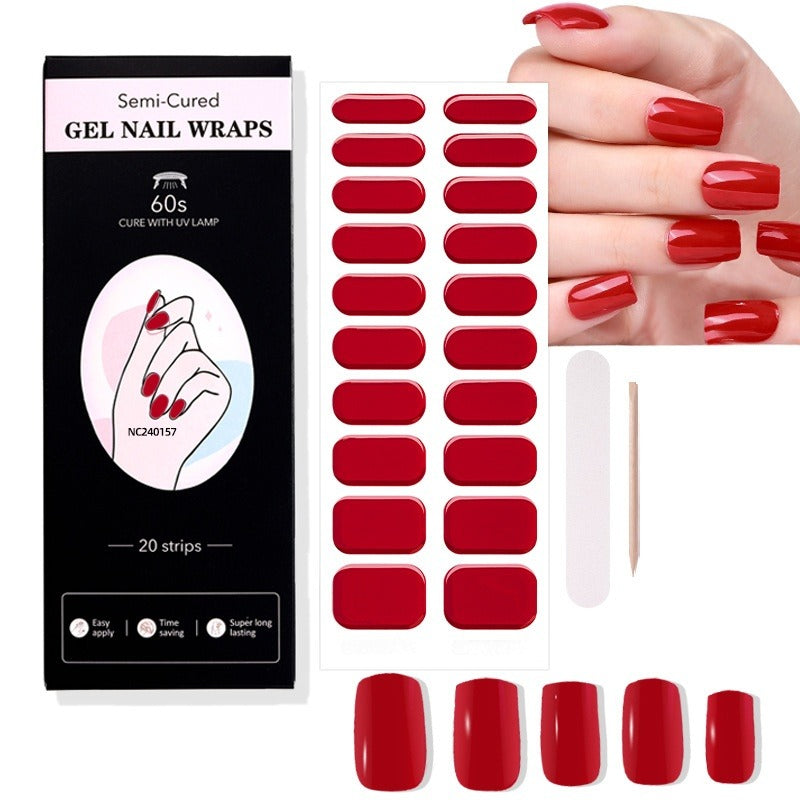Semi-Cured Gel Nail Strips Solid Pearl Shimmer Glossy Design (MOQ=3)
