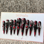 365nails: "Gothic Red Black Skull Rose Spider" – handmade press-on nails