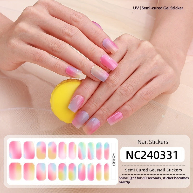 Semi-Cured Gel Nail Strips French Gradient Blended Glossy Design (MOQ=3)
