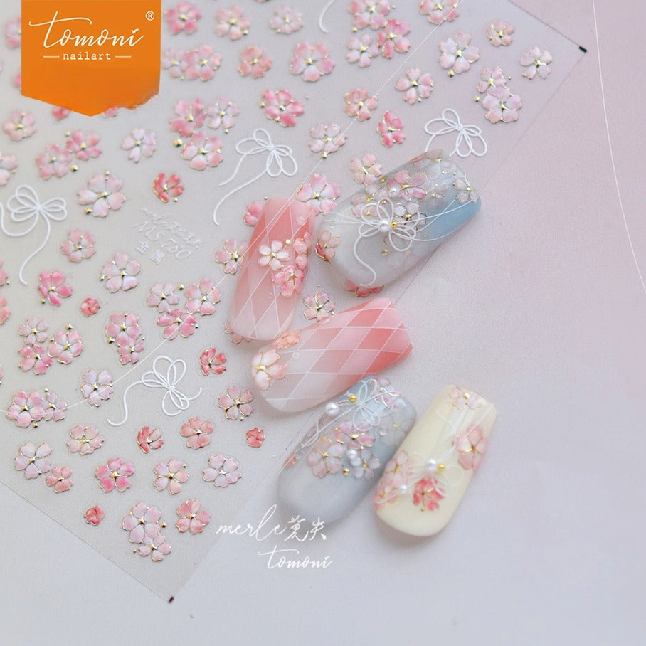 Pink Cherry Blossom Collection: "Romantic Pink Cherry Blossom" – 3D Embossed Nail Sticker