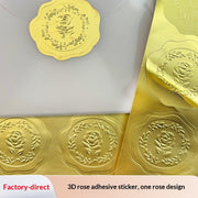 奢華包裝用金箔壓紋玫瑰封貼 (MOQ=10)