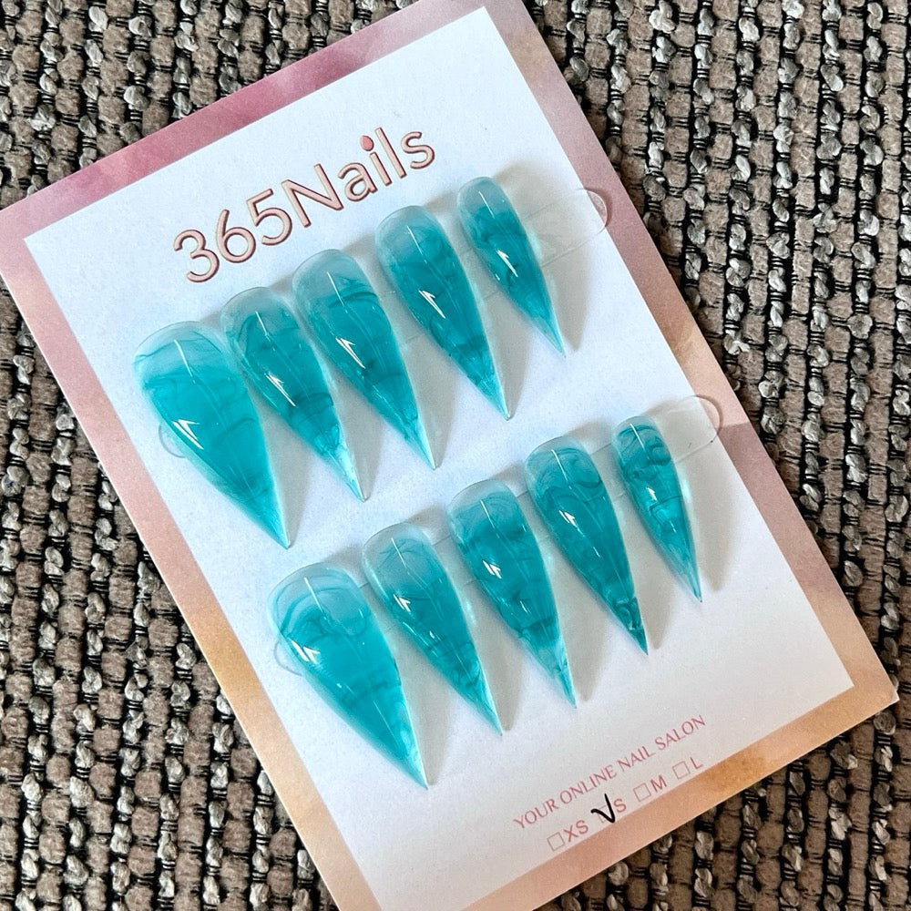 Aqua Glass - Turquoise Pointed Press-On Nails