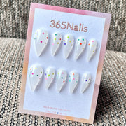 365nails: "Milky White Rainbow Star Glitter Jelly" – Confetti Sequin Handmade Long Almond Nails