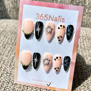 365nails: "Nude Black Cow Print Star Mix" – Handmade Medium Stiletto Press-On Nails