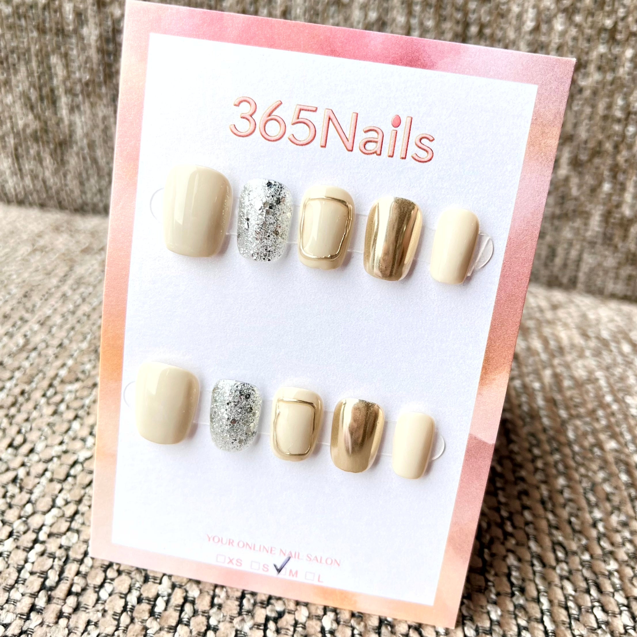 365nails: "Champagne Dreams" – Mixed Metallic Glitter Handmade Short Square Nails