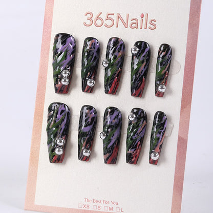 365nails night graffiti black base with ripple rhinestones press-ons
