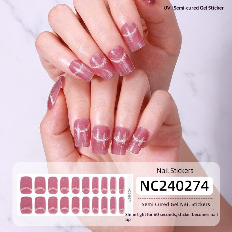 Semi-Cured Gel Nail Strips Sparkle Cat Eye Magnetic Glossy Design (MOQ=3)