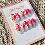 365nails: "Red Gradient Floral" – Handmade Medium Almond Press-On Nails