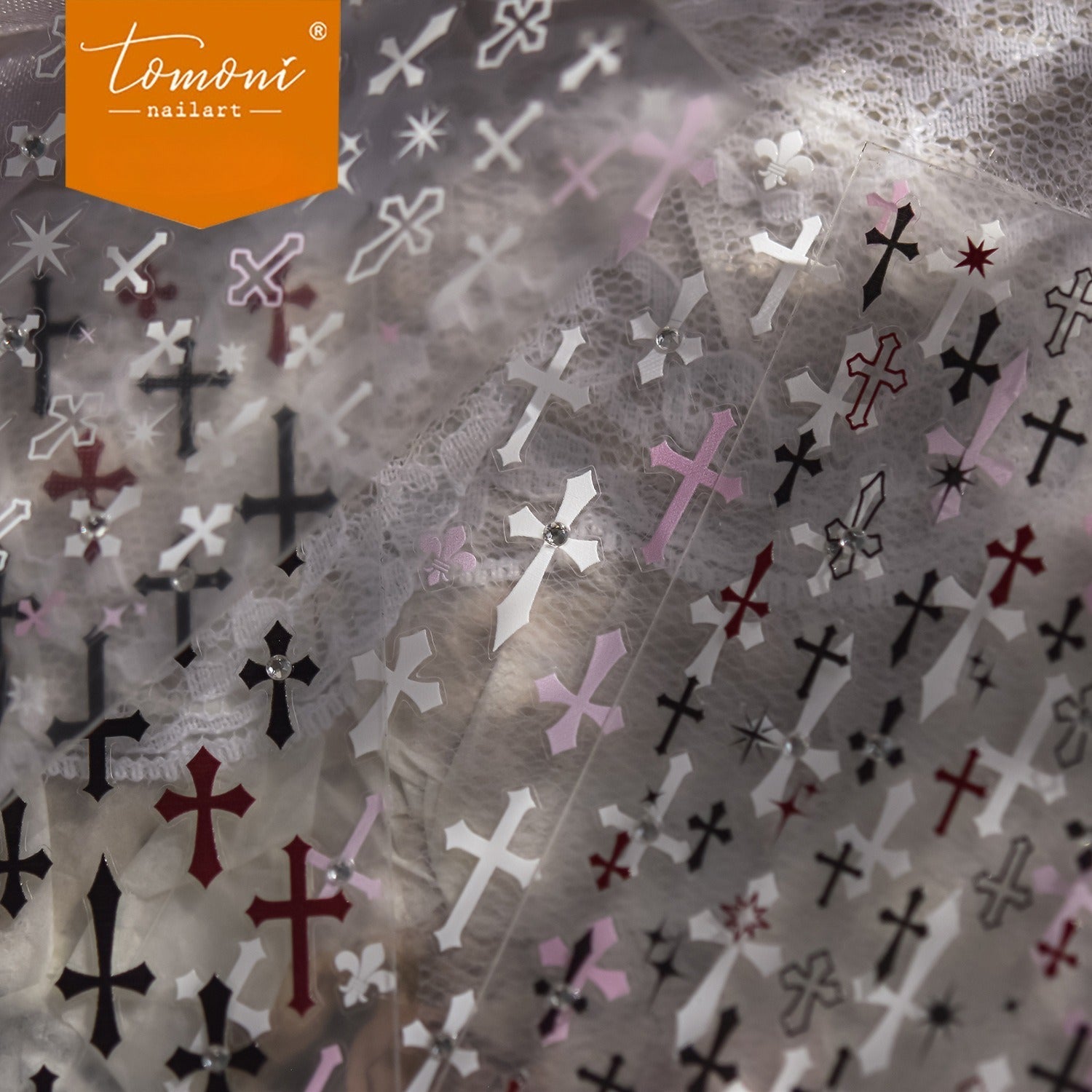 Crystal Cross Collection: "Sweet Pink Cross & Crystal" – 3D Embossed Nail Sticker