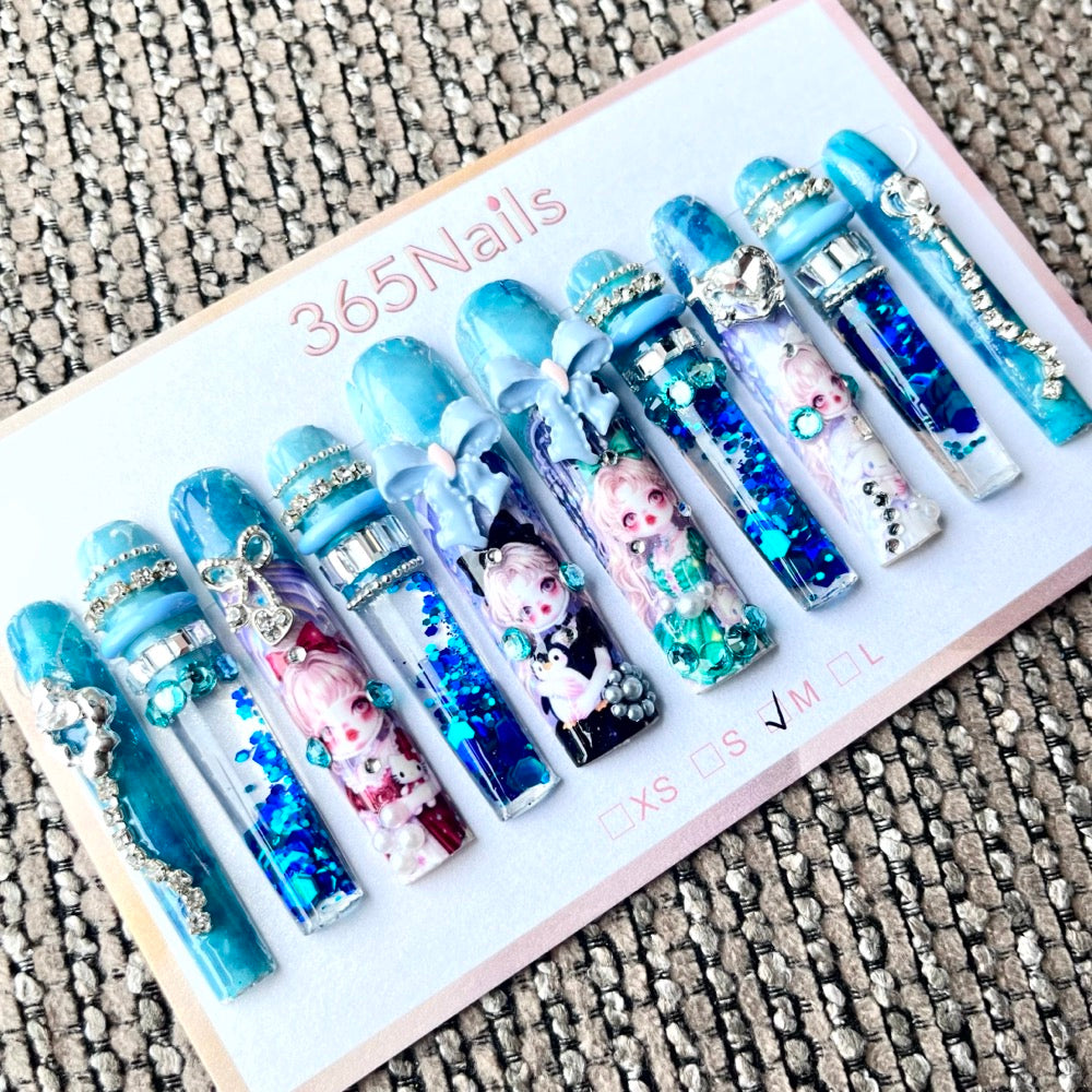 365nails: "Frozen Fantasy" – 3D Cartoon Figure Handmade Coffin Nails-5.5cm