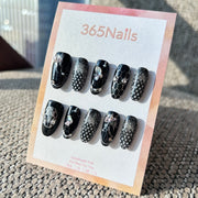 Luxury Logo The Gilded Serpent: "Silver Viper" – Black & Silver Gothic Snake Press-On Nails with 3D Bow & Shell Accents