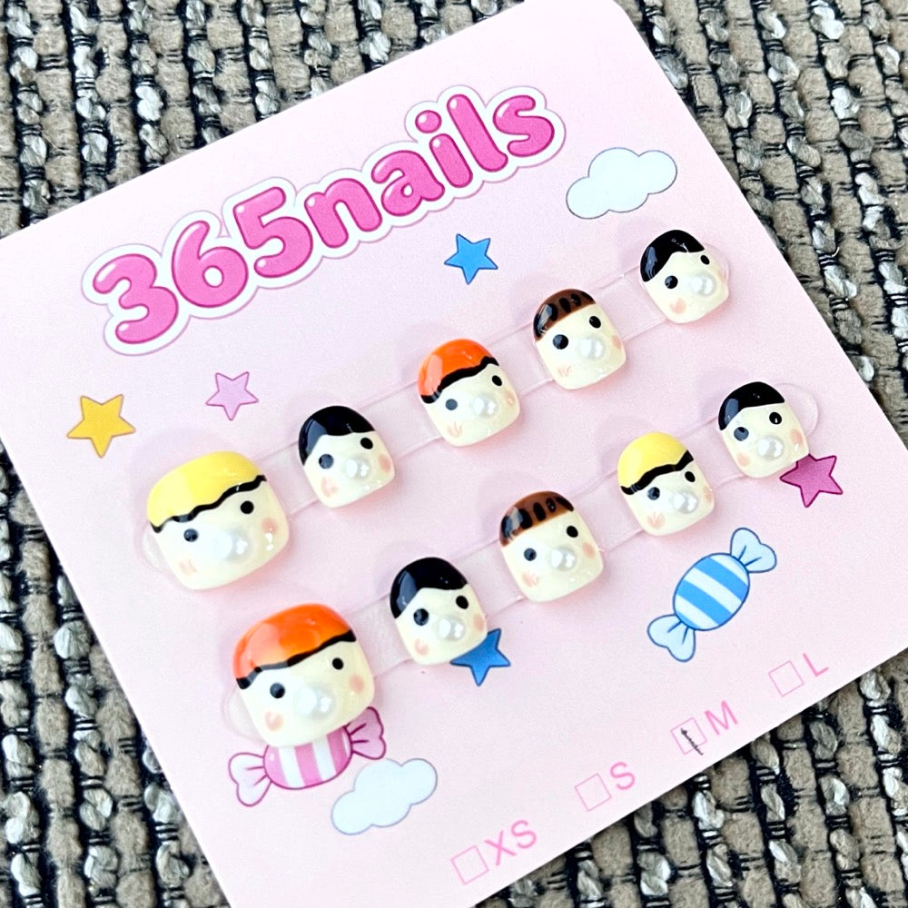365nails: "Little Buddies" – 3D Cartoon Face Handmade Short Square Nails