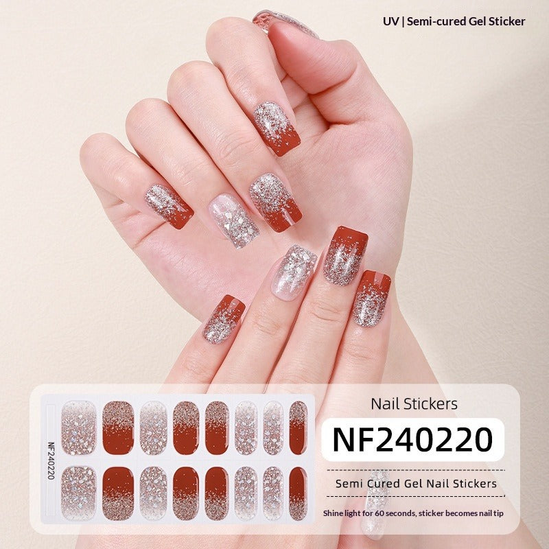 Semi-Cured Gel Nail Strips Colorblock Solid Glitter Glossy Design (MOQ=3)