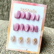 365nails: "Mauve Butterfly" – Pink Cat-Eye & Aurora Shard Handmade Squoval Nails