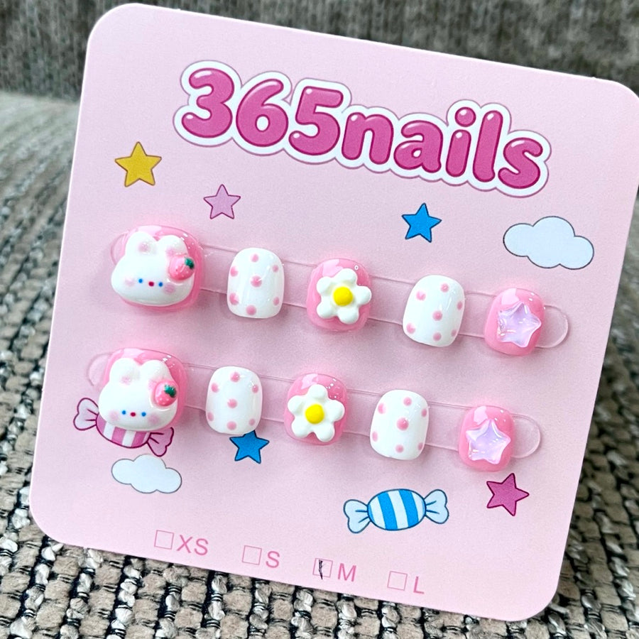 365nails: "몽환적인 고양이 정원" – 3D 고양이 & 꽃무늬 수제 숏 스퀘어형 프레스온 네일