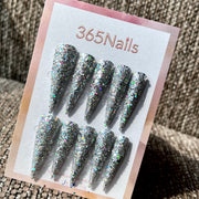 Disco Silver - Holographic Chunky Glitter Stiletto Press-On Nails | Starry Glitter Series