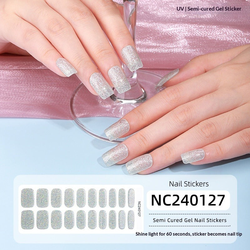 Semi-Cured Gel Nail Strips Fine Glitter Shimmer Glossy Design (MOQ=3)