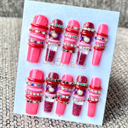 365nails：「Candy Pink Glow」— 手工製作流動效果可重複使用貼片式假甲，中等長度，方形，4cm