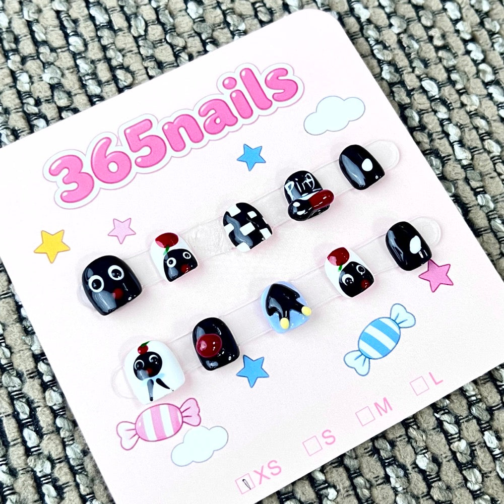 365nails: "Little Penguin" – 3D Character Handcrafted Sweet Short Square Nails