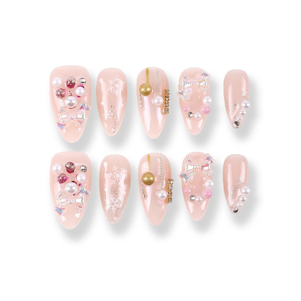 365Nails Christmas Nude Snowflake Pearl Stiletto Set