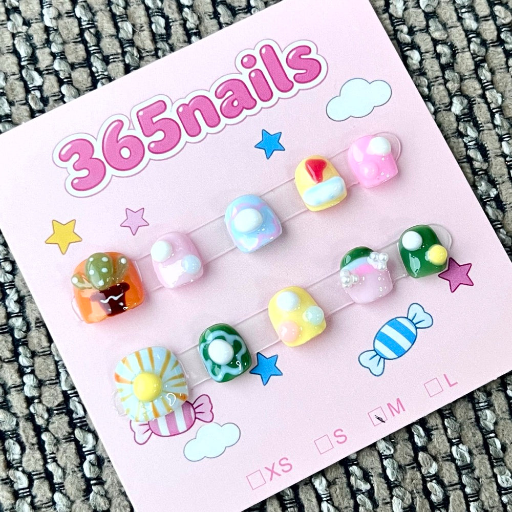 365nails: "Candy Land Pop" – 3D Sweets & Donut Handmade Short Square Nails